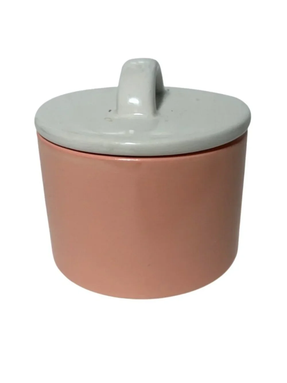 Pink Salt Dish with White Lid Spellout 3 in Diameter